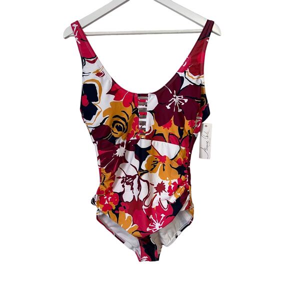 Anne Cole Swimsuit Size 10 Tropical Floral Print Front Cutout One Piece NWT - Picture 2 of 10